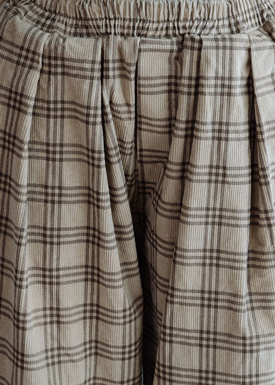 Boutique Beige elastische Taille Plaid Baumwolle Hose Frühling