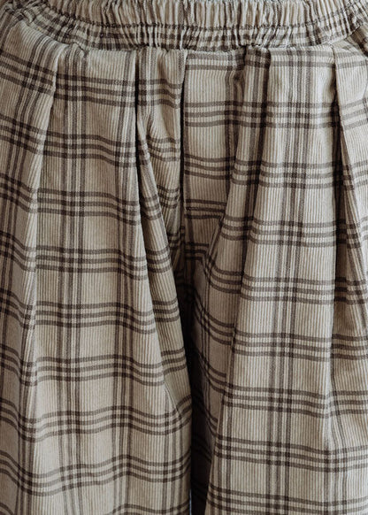 Boutique Beige elastische Taille Plaid Baumwolle Hose Frühling