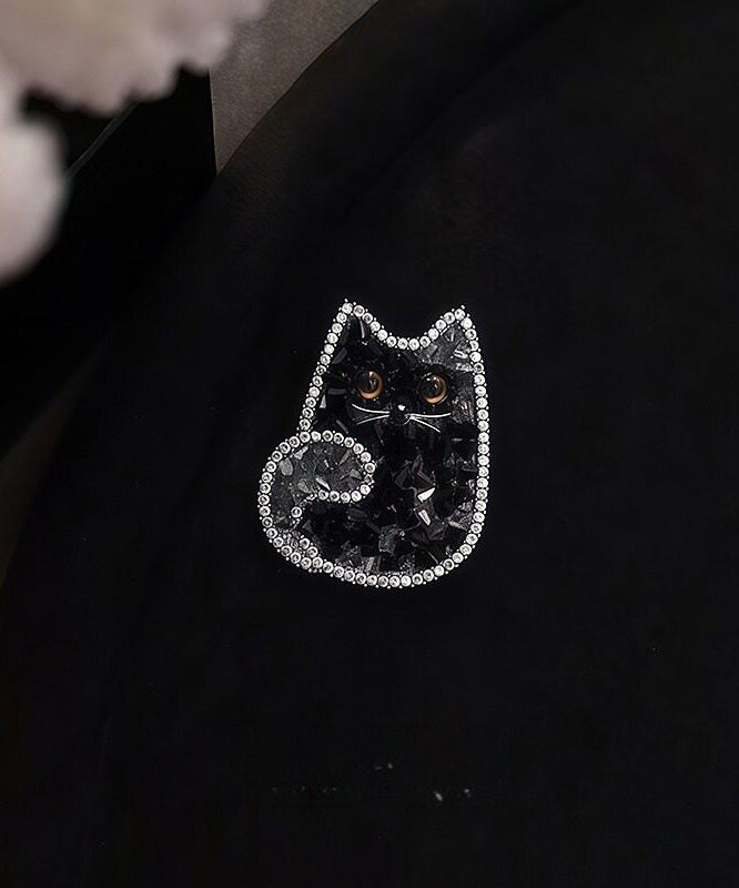 Boutique Black Alloy Crystal Zircon Cat Brooches