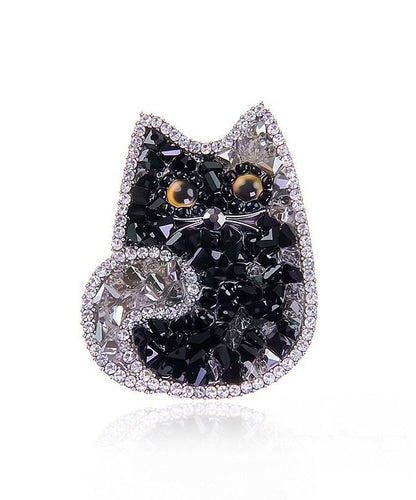 Boutique Black Alloy Crystal Zircon Cat Brooches