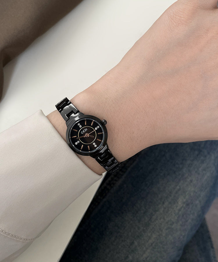 Boutique Black Alloy Hardlex Crystal Quartz Movement Watches