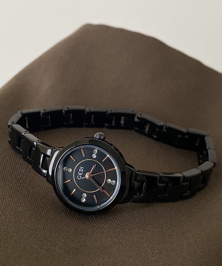 Boutique Black Alloy Hardlex Crystal Quartz Movement Watches