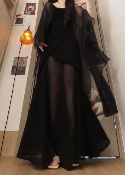 Boutique Black Asymmetrical Design Chiffon Two Pieces Set Summer