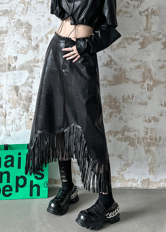 Boutique Schwarze asymmetrische Quastenröcke aus Kunstleder Frühling