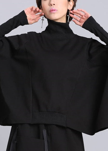 Boutique Schwarz Fledermausflügel Ärmel Rollkragen Lose Asymmetrische Design Herbst Tops