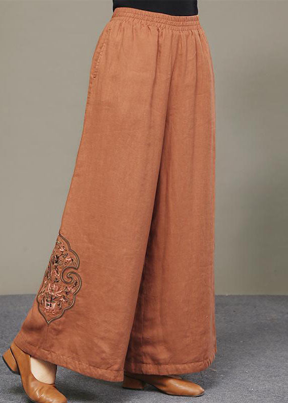 Boutique Schwarze bestickte Taschen Leinenhose Frühling