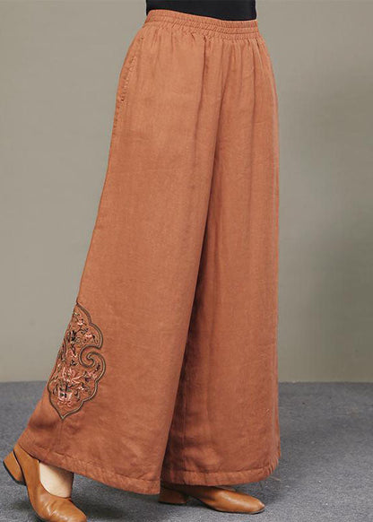 Boutique Schwarze bestickte Taschen Leinenhose Frühling