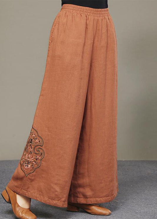 Boutique Schwarze bestickte Taschen Leinenhose Frühling