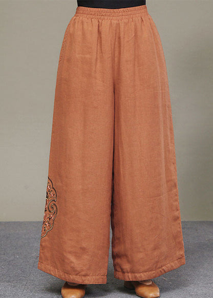 Boutique Schwarze bestickte Taschen Leinenhose Frühling