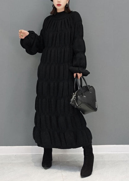 Boutique Schwarz High Neck Dick Plissee Strick Pullover Kleid Winter