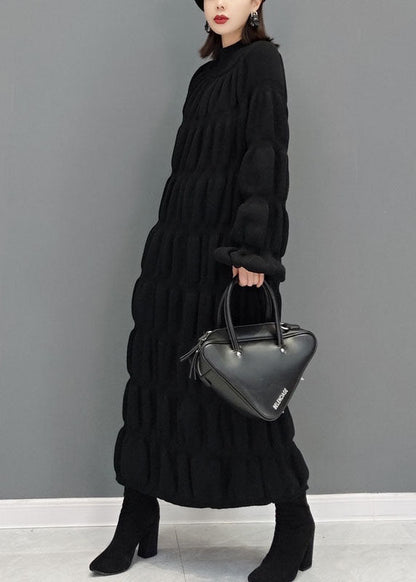 Boutique Schwarz High Neck Dick Plissee Strick Pullover Kleid Winter