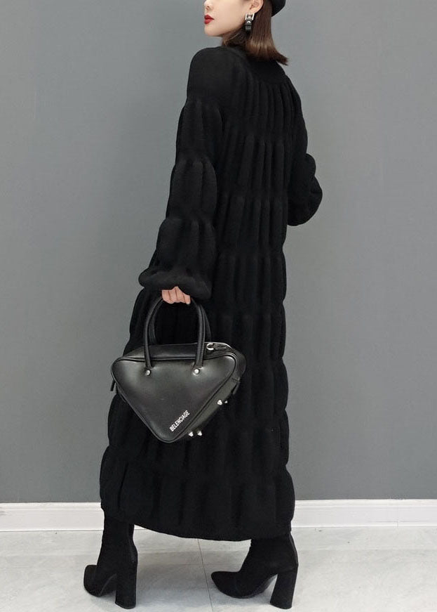 Boutique Schwarz High Neck Dick Plissee Strick Pullover Kleid Winter