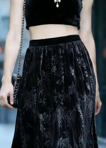 Boutique Black Jacquard Draping Silk Velvet Mermaid Skirts Spring