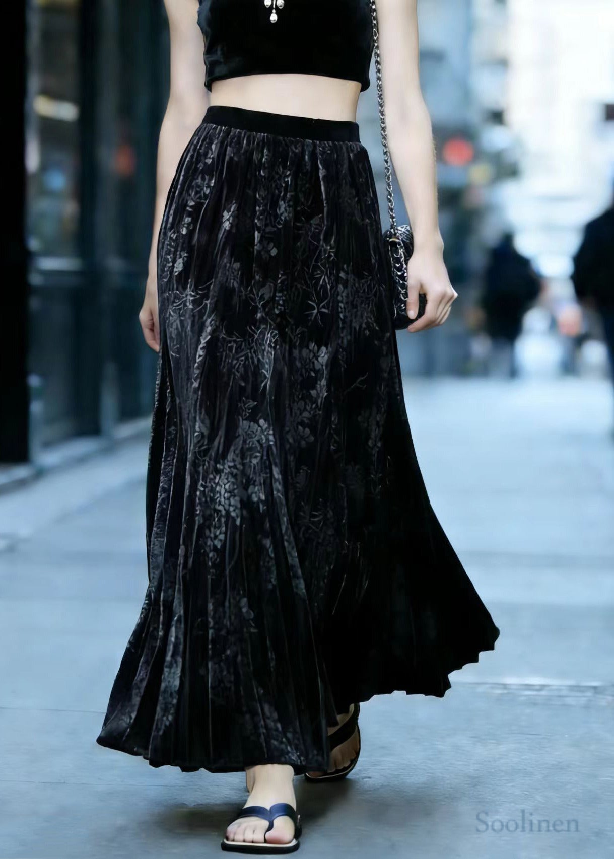 Boutique Black Jacquard Draping Silk Velvet Mermaid Skirts Spring