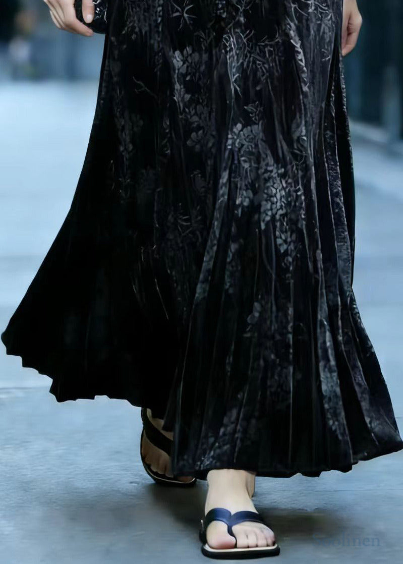 Boutique Black Jacquard Draping Silk Velvet Mermaid Skirts Spring