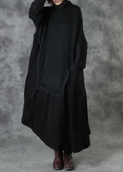 Boutique Black Loose Pockets Winter Corduroy Long Dress Sweater - SooLinen