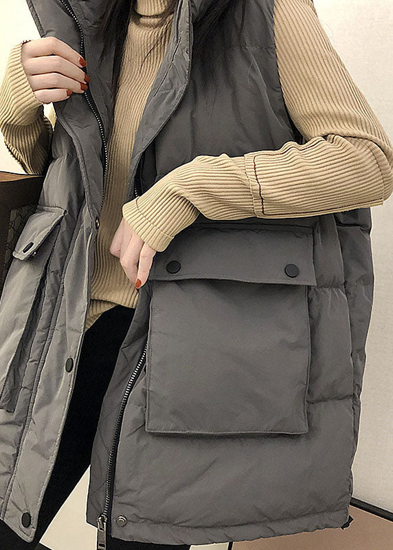 Boutique Schwarze, lockere Winter-Daunenweste mit Stehkragen und Taschen