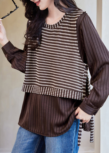 Boutique Black O-Neck Fake Two Pieces Top Lantern Sleeve