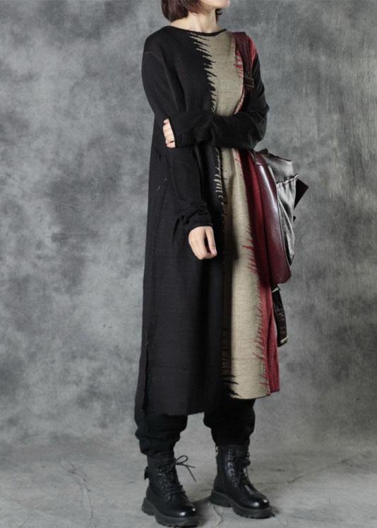 Boutique Black O-Neck Patchwork Fall Knitwear Dress - SooLinen