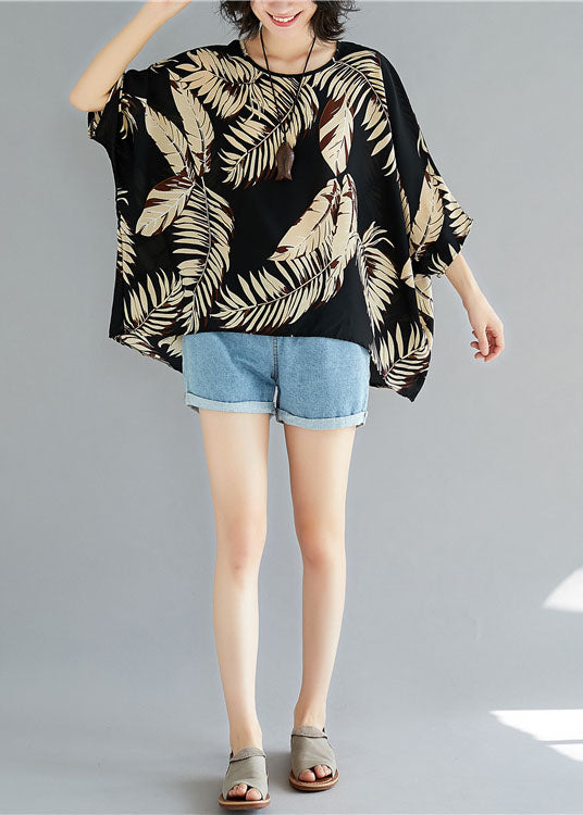 Boutique Schwarzes Blusentop mit Rundhalsausschnitt und asymmetrischem Design, Halbarm