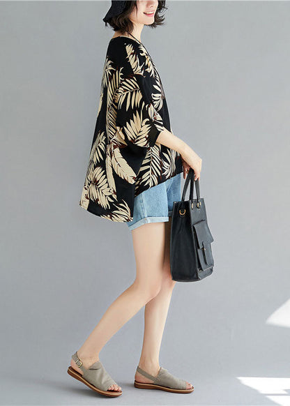 Boutique Schwarzes Blusentop mit Rundhalsausschnitt und asymmetrischem Design, Halbarm