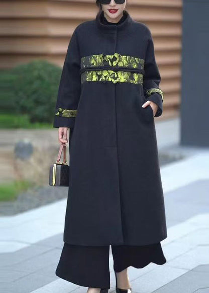 Boutique Black Oversized Patchwork Woolen Coats Winter