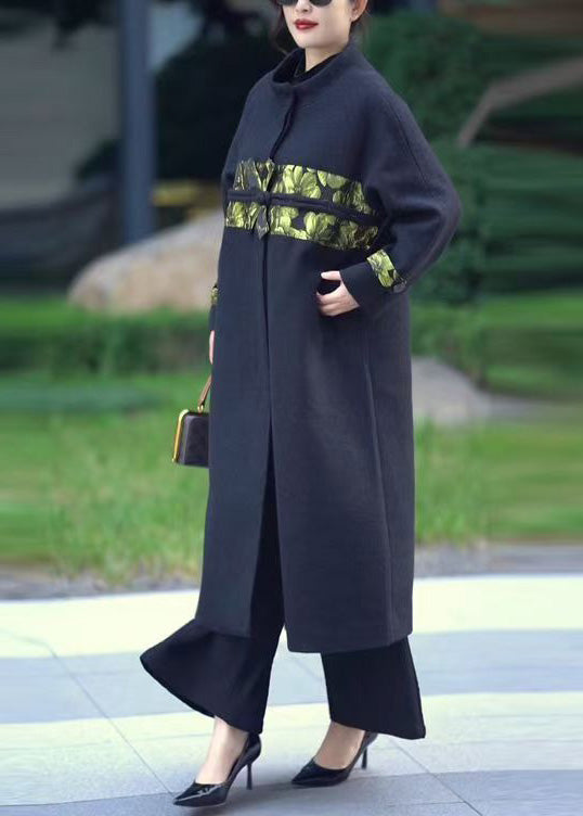 Boutique Black Oversized Patchwork Woolen Coats Winter