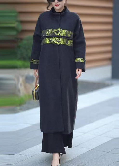 Boutique Black Oversized Patchwork Woolen Coats Winter