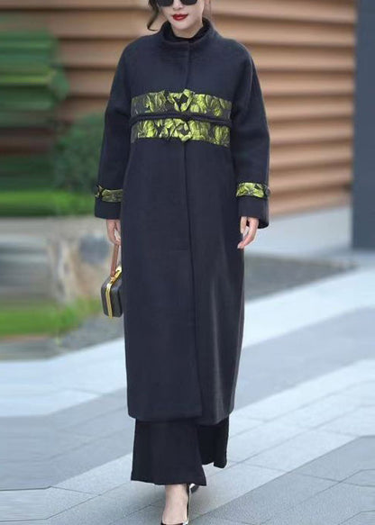 Boutique Black Oversized Patchwork Woolen Coats Winter