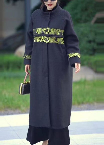 Boutique Black Oversized Patchwork Woolen Coats Winter