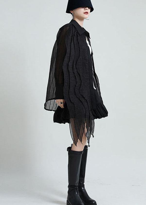 Boutique Black Peter Pan Collar Patchwork Asymmetrical Design Shirt Long Sleeve - SooLinen