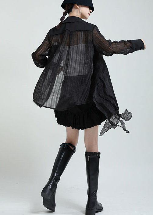 Boutique Black Peter Pan Collar Patchwork Asymmetrical Design Shirt Long Sleeve - SooLinen