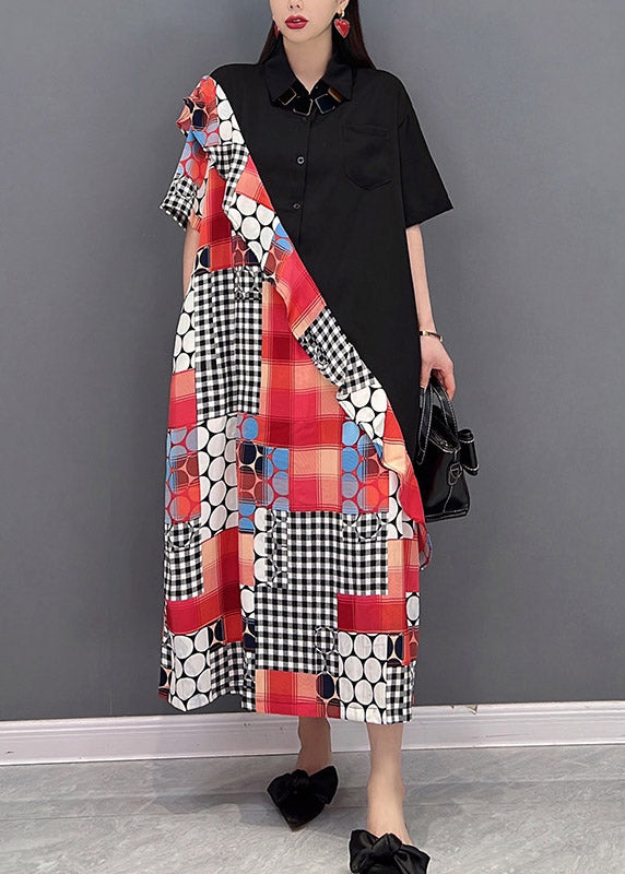 Boutique Schwarz Peter Pan Kragen Rüschen Patchwork Hemd Kleider Kurzarm