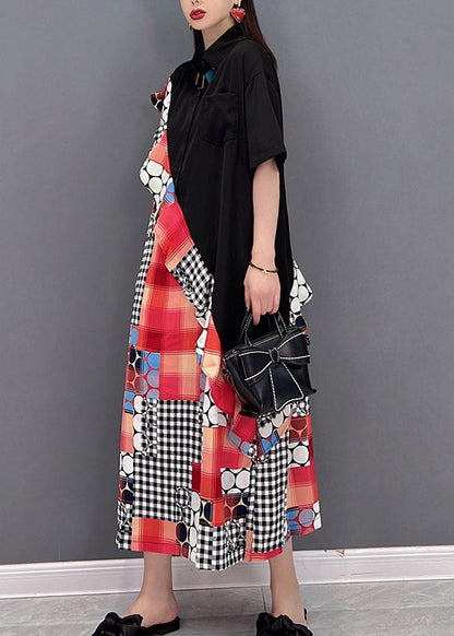 Boutique Schwarz Peter Pan Kragen Rüschen Patchwork Hemd Kleider Kurzarm