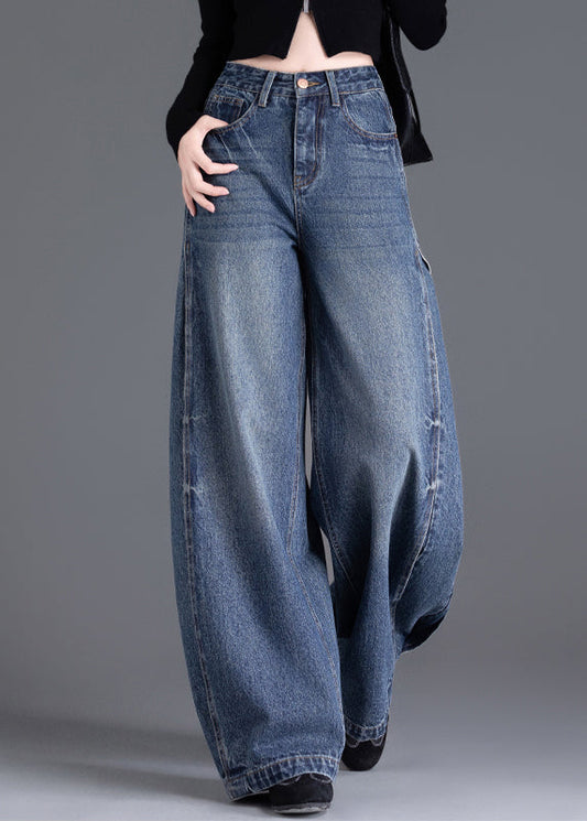 Boutique Black Pockets Denim Wide Leg Pants Spring