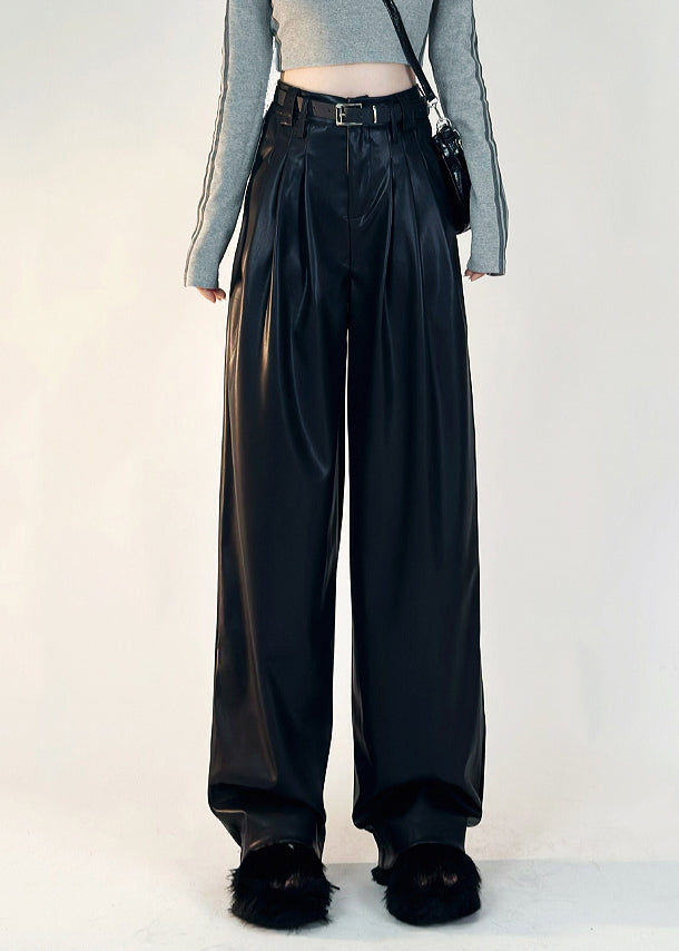 Boutique Schwarze, einfarbige, warme Fleecehose mit Taschen aus Kunstleder