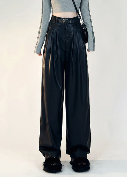 Boutique Schwarze, einfarbige, warme Fleecehose mit Taschen aus Kunstleder