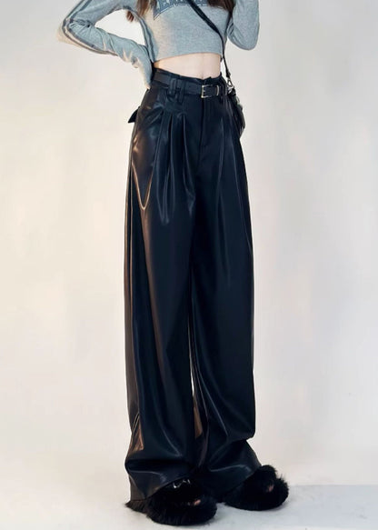 Boutique Schwarze, einfarbige, warme Fleecehose mit Taschen aus Kunstleder