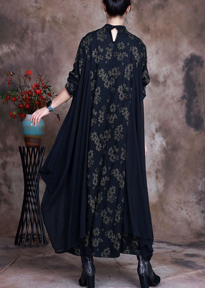 Boutique Schwarz Print Patchwork Herbstkleider Langarm