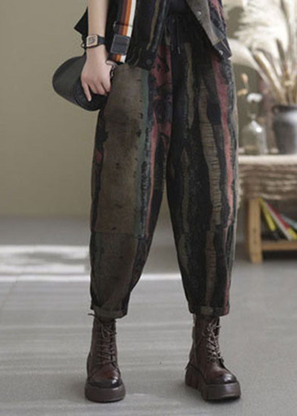 Boutique Black Print Patchwork Denim Haremshose Frühling