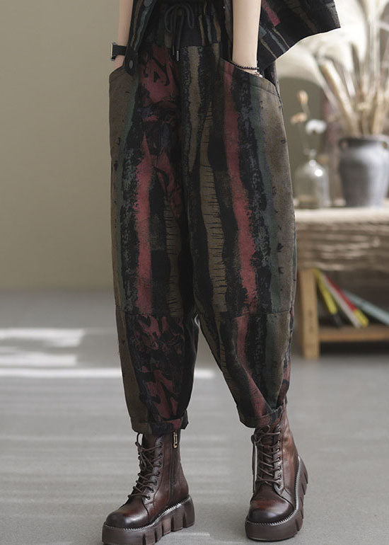 Boutique Black Print Patchwork Denim Haremshose Frühling