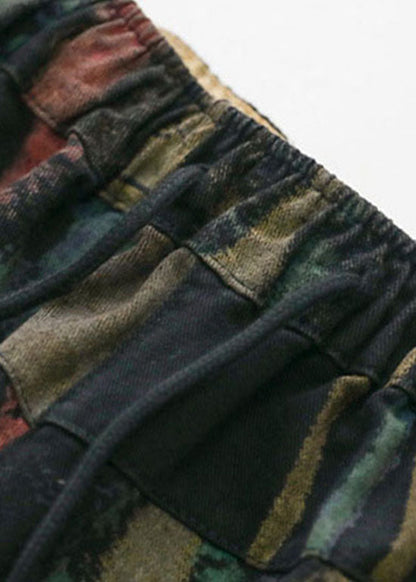 Boutique Black Print Patchwork Denim Haremshose Frühling