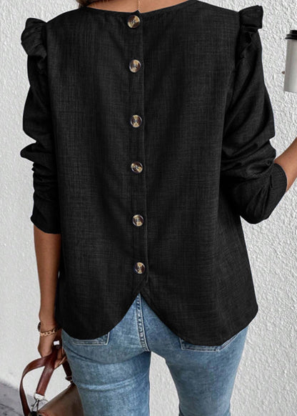 Boutique Black Ruffled Patchwork Button Shirts Long Sleeve