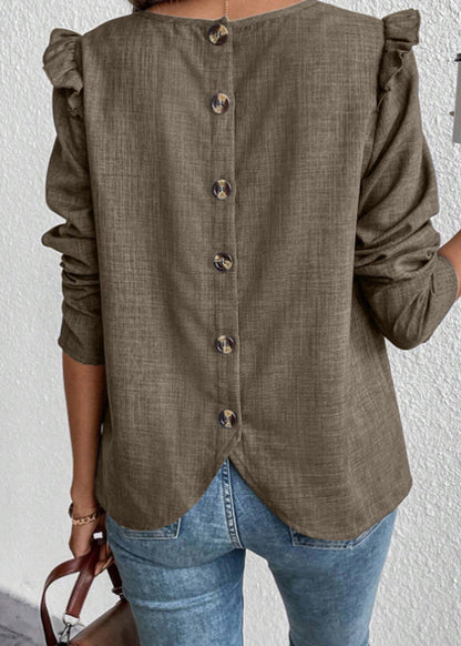 Boutique Black Ruffled Patchwork Button Shirts Long Sleeve