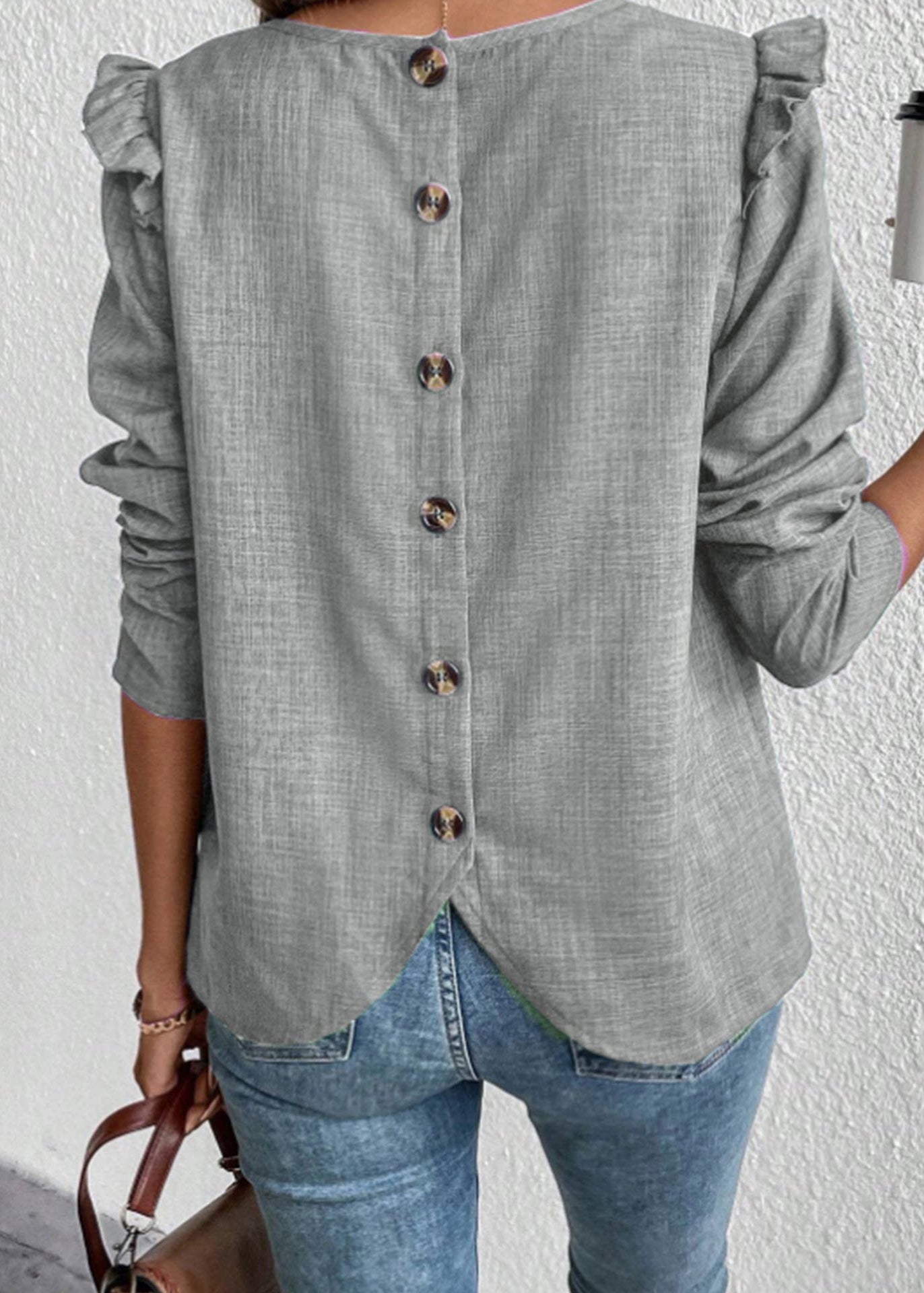 Boutique Black Ruffled Patchwork Button Shirts Long Sleeve