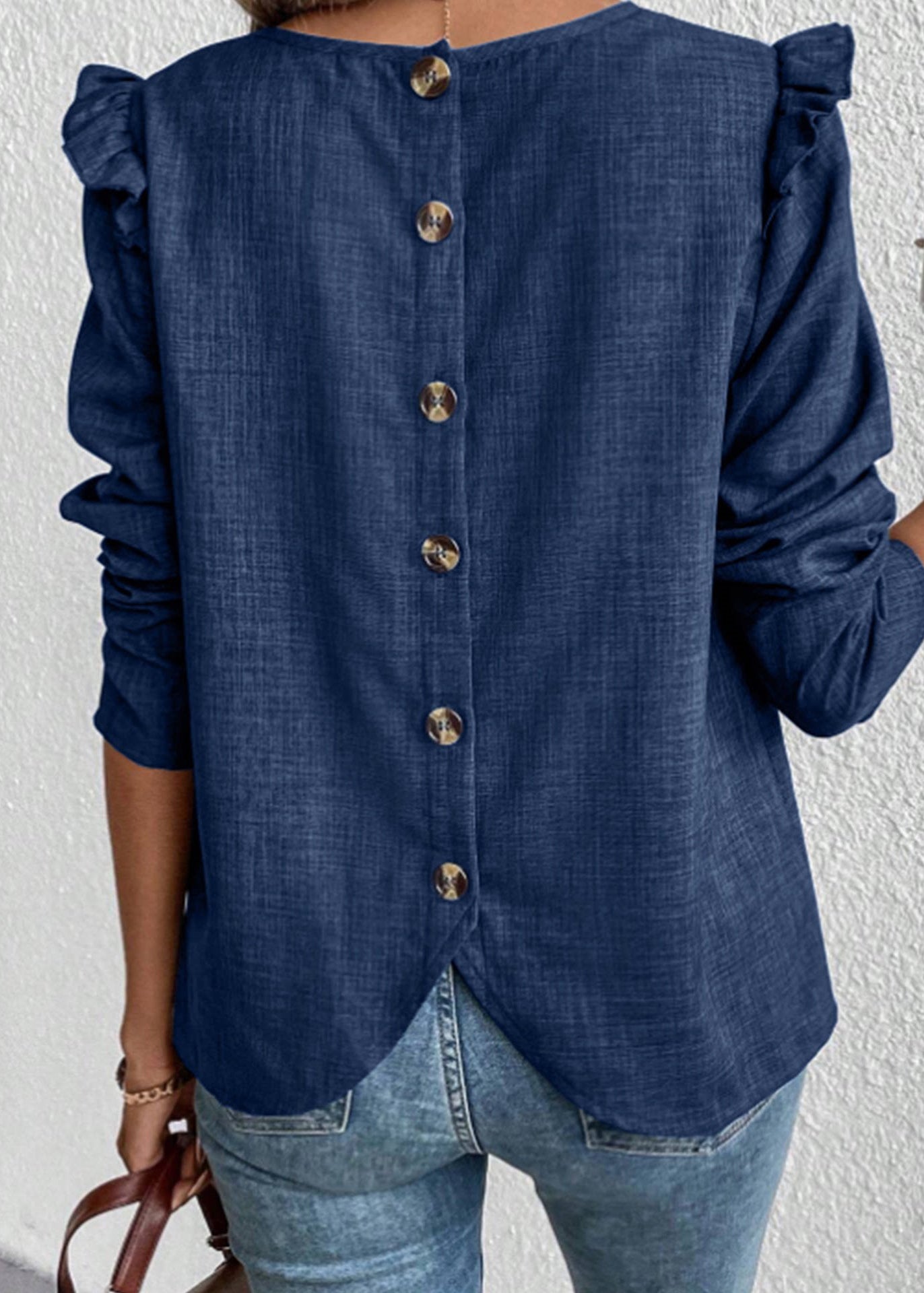 Boutique Black Ruffled Patchwork Button Shirts Long Sleeve