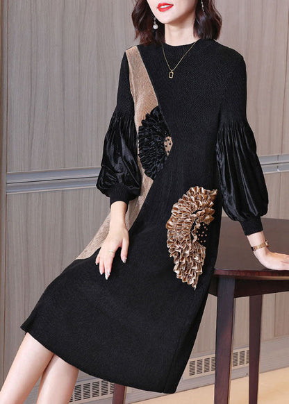 Boutique Schwarz Rüschen Patchwork Urlaub Kleider Frühling