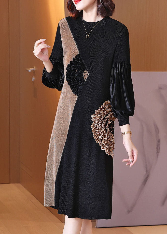 Boutique Schwarz Rüschen Patchwork Urlaub Kleider Frühling