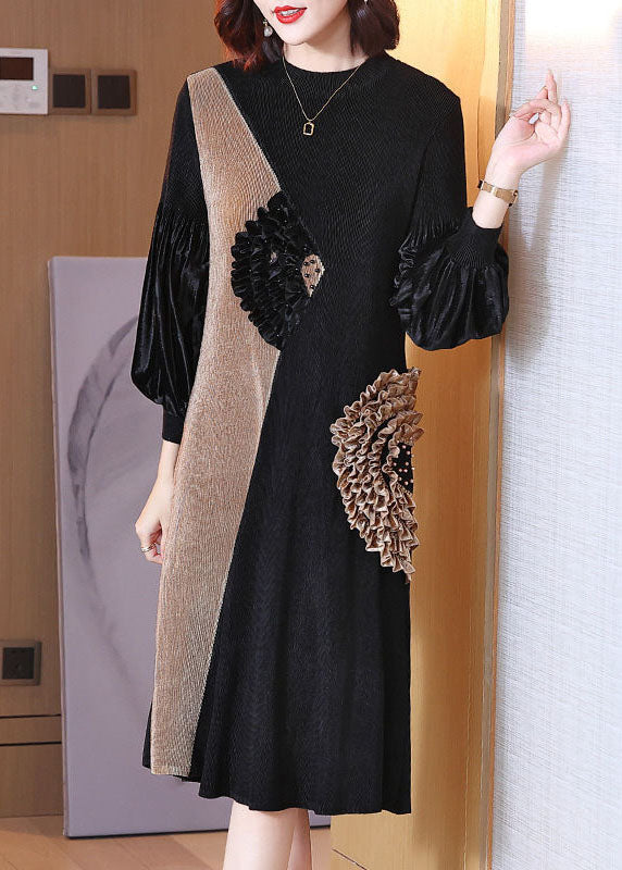 Boutique Schwarz Rüschen Patchwork Urlaub Kleider Frühling