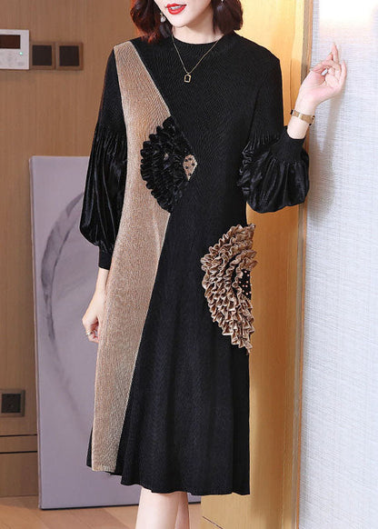 Boutique Schwarz Rüschen Patchwork Urlaub Kleider Frühling